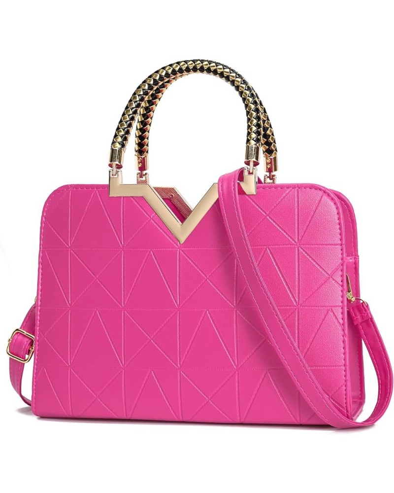 Crossbody Bags for Women Classic Top Handle Satchel Bag Vegan Leather Shoulder Purse Tote A-hot Pink $18.00 Totes