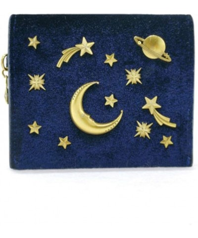 Ladies Small Wallet Women's Star Moon Pack Velvet Starry Short Wallet Metal Galaxy Card Holder Small Purse (E,8.5x10x2.5cm) E...