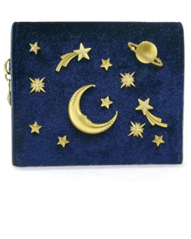 Ladies Small Wallet Women's Star Moon Pack Velvet Starry Short Wallet Metal Galaxy Card Holder Small Purse (E,8.5x10x2.5cm) E...