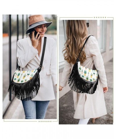 Plants White Tassel Crossbody Handbags for Women Ample Capacity Shoulder Bag with Adjustable Strap Durable Travel Backpack fo...