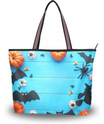 Tote Bag Halloween Bats With Pumpkins Shoulder Bag Handbag for Women Girls $13.23 Shoulder Bags