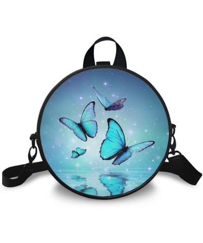 Crossbody Bags for Women,Phone Bag, Round Backpack Messenger Shoulder Bag Cash Handbag Wallet Purse Blue Butterfly $13.72 Bac...