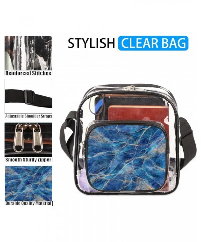 Blue Marble Texture Clear Crossbody Stadium Approved Clear Purse Bag with Zipper Pocket Long Strap Shoulder Bag for Concert E...