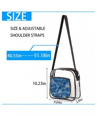 Blue Marble Texture Clear Crossbody Stadium Approved Clear Purse Bag with Zipper Pocket Long Strap Shoulder Bag for Concert E...