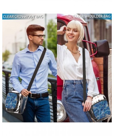 Blue Marble Texture Clear Crossbody Stadium Approved Clear Purse Bag with Zipper Pocket Long Strap Shoulder Bag for Concert E...