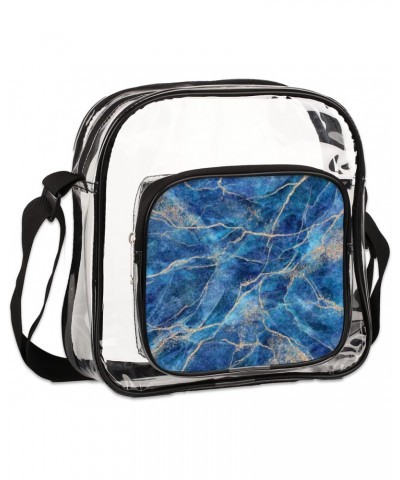 Blue Marble Texture Clear Crossbody Stadium Approved Clear Purse Bag with Zipper Pocket Long Strap Shoulder Bag for Concert E...