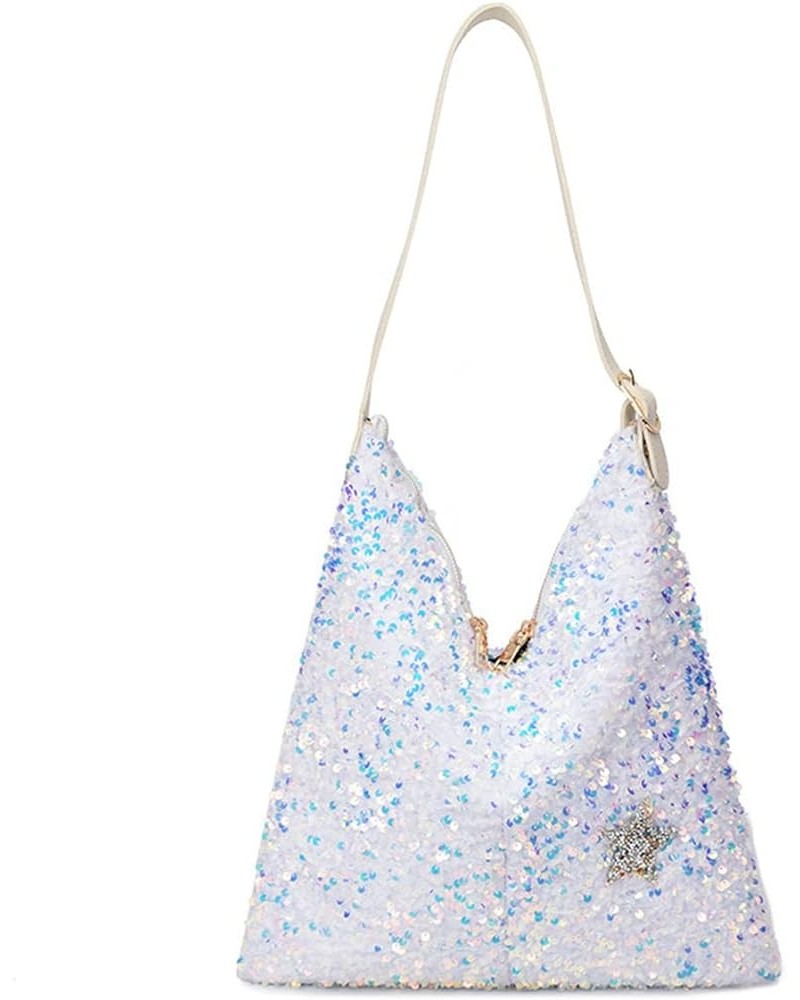 Womens Mermaid Sequins Shoulder Bag Reversible Sequin Handbag Purse Sparkling Tote Shiny Hobo Bag Pink A-white $20.82 Totes