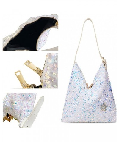 Womens Mermaid Sequins Shoulder Bag Reversible Sequin Handbag Purse Sparkling Tote Shiny Hobo Bag Pink A-white $20.82 Totes