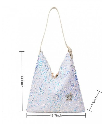 Womens Mermaid Sequins Shoulder Bag Reversible Sequin Handbag Purse Sparkling Tote Shiny Hobo Bag Pink A-white $20.82 Totes