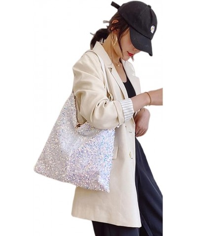 Womens Mermaid Sequins Shoulder Bag Reversible Sequin Handbag Purse Sparkling Tote Shiny Hobo Bag Pink A-white $20.82 Totes