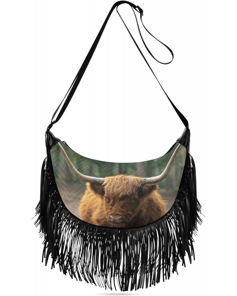 Everyday Purses for Women Fringe Medium Crossbody Bags for Ladies Shoulder Bag for Women Medium Size Cow in The Forest $11.27...