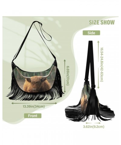 Everyday Purses for Women Fringe Medium Crossbody Bags for Ladies Shoulder Bag for Women Medium Size Cow in The Forest $11.27...