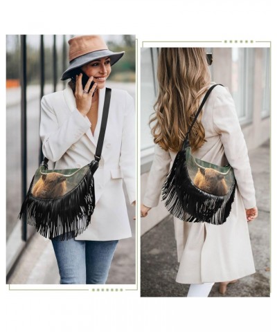 Everyday Purses for Women Fringe Medium Crossbody Bags for Ladies Shoulder Bag for Women Medium Size Cow in The Forest $11.27...