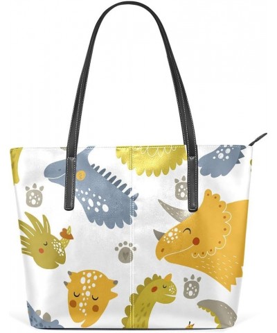 Handbags for Women Tote Bags with 11.08"(L) x 3.54"(W) x 11.02"(W) - Dinosaurs on Mandarin Blue Cute Dinosaur 6 $19.34 Totes