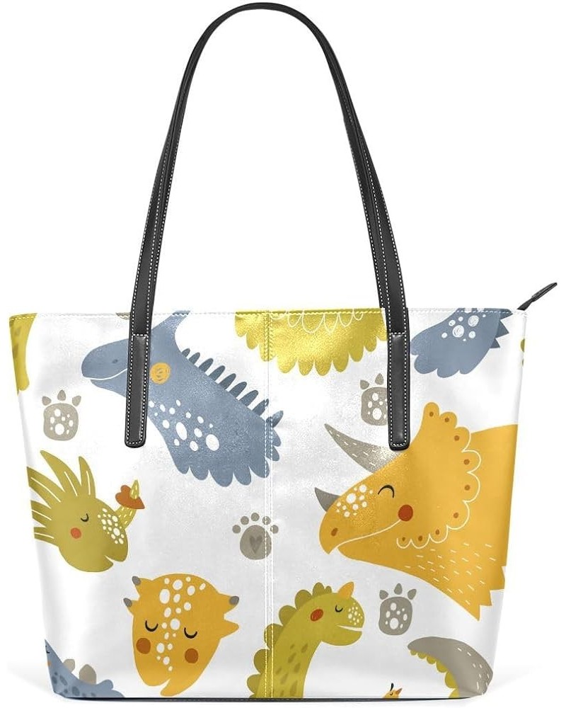 Handbags for Women Tote Bags with 11.08"(L) x 3.54"(W) x 11.02"(W) - Dinosaurs on Mandarin Blue Cute Dinosaur 6 $19.34 Totes