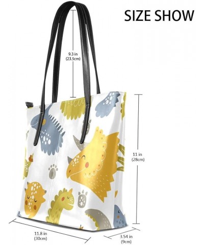 Handbags for Women Tote Bags with 11.08"(L) x 3.54"(W) x 11.02"(W) - Dinosaurs on Mandarin Blue Cute Dinosaur 6 $19.34 Totes