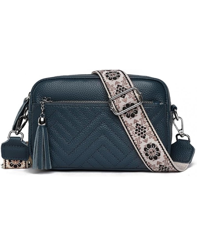 Quilted Crossbody Bags for Women Trendy Genuine Leather Crossbody Purse Casual Camera Bag with Wide Shoulder Strap Blue $29.4...