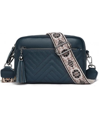 Quilted Crossbody Bags for Women Trendy Genuine Leather Crossbody Purse Casual Camera Bag with Wide Shoulder Strap Blue $29.4...