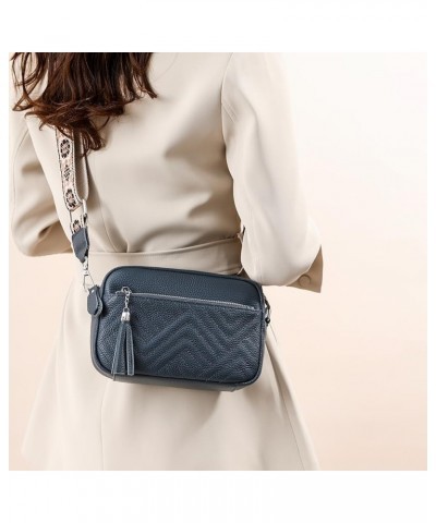 Quilted Crossbody Bags for Women Trendy Genuine Leather Crossbody Purse Casual Camera Bag with Wide Shoulder Strap Blue $29.4...