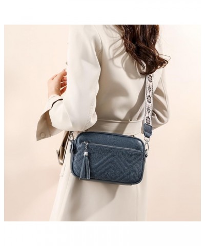 Quilted Crossbody Bags for Women Trendy Genuine Leather Crossbody Purse Casual Camera Bag with Wide Shoulder Strap Blue $29.4...