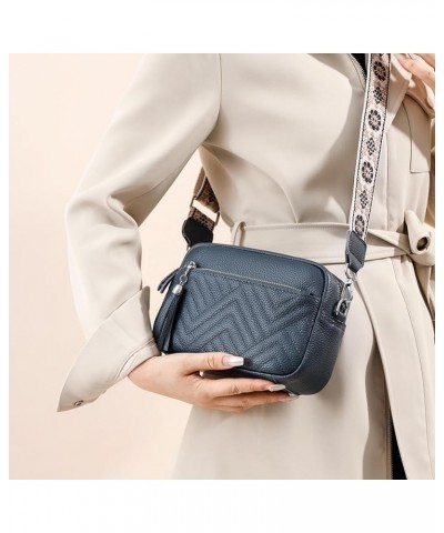 Quilted Crossbody Bags for Women Trendy Genuine Leather Crossbody Purse Casual Camera Bag with Wide Shoulder Strap Blue $29.4...