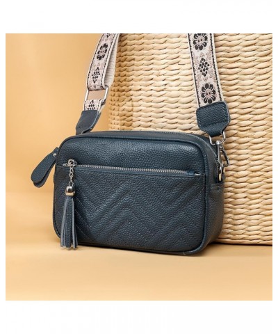 Quilted Crossbody Bags for Women Trendy Genuine Leather Crossbody Purse Casual Camera Bag with Wide Shoulder Strap Blue $29.4...