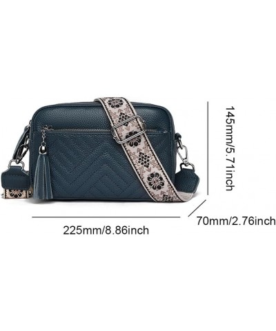 Quilted Crossbody Bags for Women Trendy Genuine Leather Crossbody Purse Casual Camera Bag with Wide Shoulder Strap Blue $29.4...