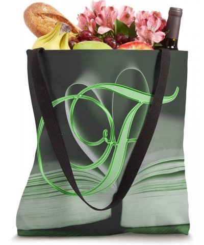 F Green Heart Book Page Story Read Love Initial Letter Name Tote Bag $9.61 Totes