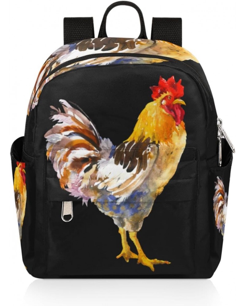 Animal Farm Rooster Mini Backpack for Women Girls,Watercolor Cock Painting Small Backpack Purse Travel Casual Daypack Lightwe...