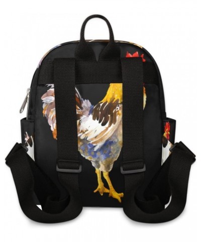 Animal Farm Rooster Mini Backpack for Women Girls,Watercolor Cock Painting Small Backpack Purse Travel Casual Daypack Lightwe...