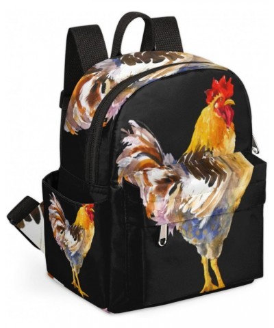 Animal Farm Rooster Mini Backpack for Women Girls,Watercolor Cock Painting Small Backpack Purse Travel Casual Daypack Lightwe...