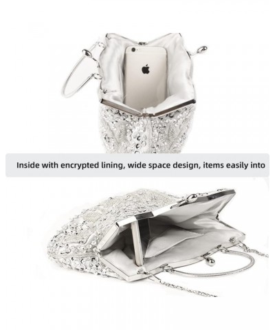 Evening Clutch Bag for Women Kiss Lock Satin Purse Floral Handbag Wedding Purse Shoulder Clutch Party Bag with Chain Silver $...