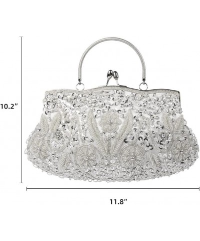 Evening Clutch Bag for Women Kiss Lock Satin Purse Floral Handbag Wedding Purse Shoulder Clutch Party Bag with Chain Silver $...