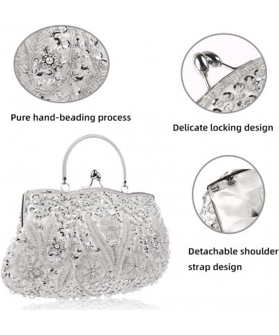 Evening Clutch Bag for Women Kiss Lock Satin Purse Floral Handbag Wedding Purse Shoulder Clutch Party Bag with Chain Silver $...