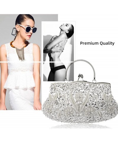 Evening Clutch Bag for Women Kiss Lock Satin Purse Floral Handbag Wedding Purse Shoulder Clutch Party Bag with Chain Silver $...