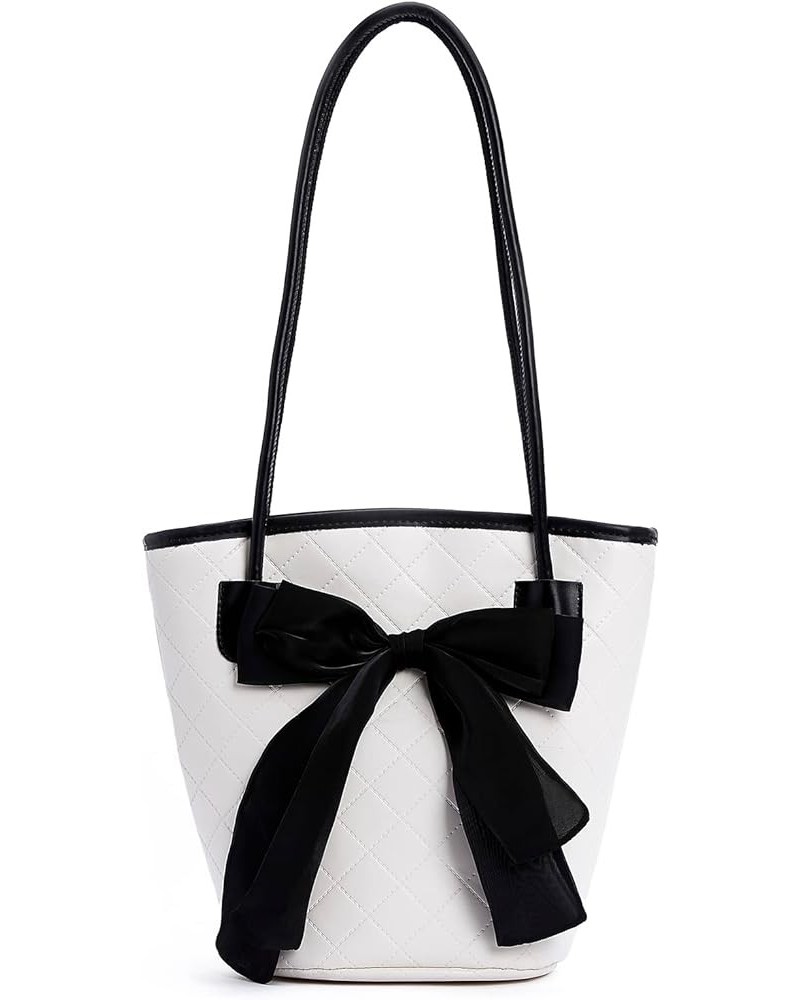 PU Leather Purse for Womens Handbag Top Handle Shoulder Bag Tote Bucket Bag Bow Bag Black HDJ02 2 White $32.99 Totes