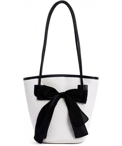 PU Leather Purse for Womens Handbag Top Handle Shoulder Bag Tote Bucket Bag Bow Bag Black HDJ02 2 White $32.99 Totes