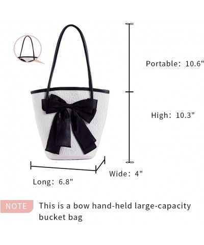 PU Leather Purse for Womens Handbag Top Handle Shoulder Bag Tote Bucket Bag Bow Bag Black HDJ02 2 White $32.99 Totes