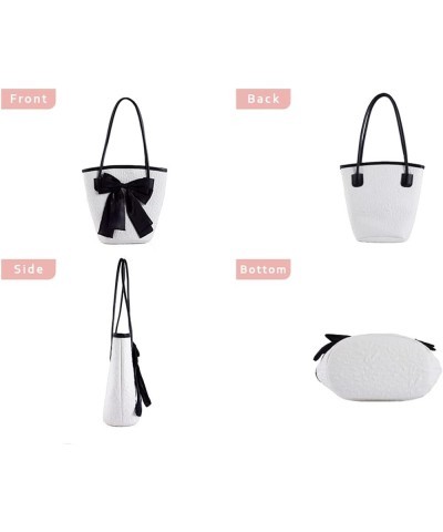 PU Leather Purse for Womens Handbag Top Handle Shoulder Bag Tote Bucket Bag Bow Bag Black HDJ02 2 White $32.99 Totes