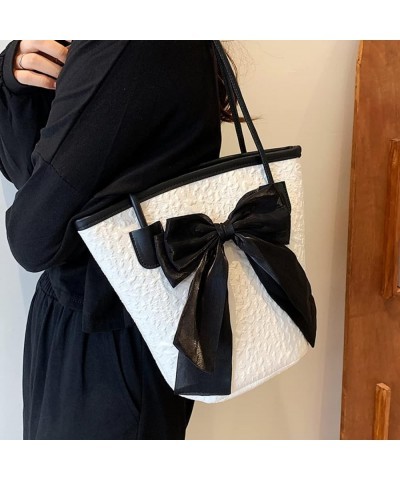 PU Leather Purse for Womens Handbag Top Handle Shoulder Bag Tote Bucket Bag Bow Bag Black HDJ02 2 White $32.99 Totes