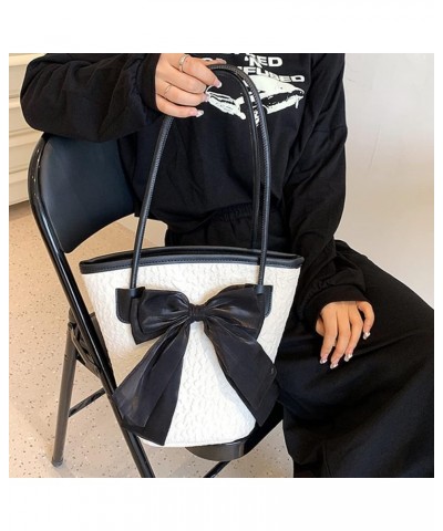 PU Leather Purse for Womens Handbag Top Handle Shoulder Bag Tote Bucket Bag Bow Bag Black HDJ02 2 White $32.99 Totes