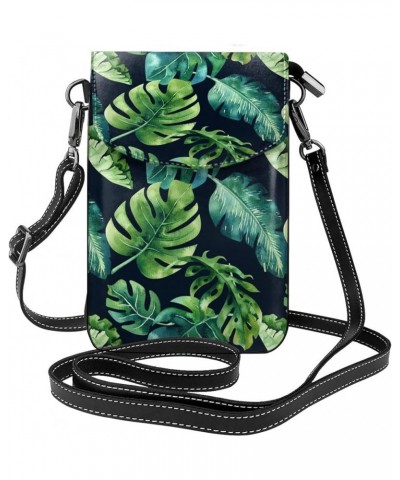 Crossbody Bag For Women,Leather Pouch Travel Cell Phone Shoulder Wallet Bag Small Bag with Credit Card Slots Tropical Palm Le...