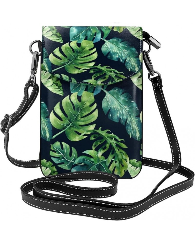 Crossbody Bag For Women,Leather Pouch Travel Cell Phone Shoulder Wallet Bag Small Bag with Credit Card Slots Tropical Palm Le...