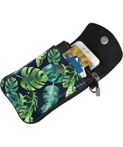 Crossbody Bag For Women,Leather Pouch Travel Cell Phone Shoulder Wallet Bag Small Bag with Credit Card Slots Tropical Palm Le...