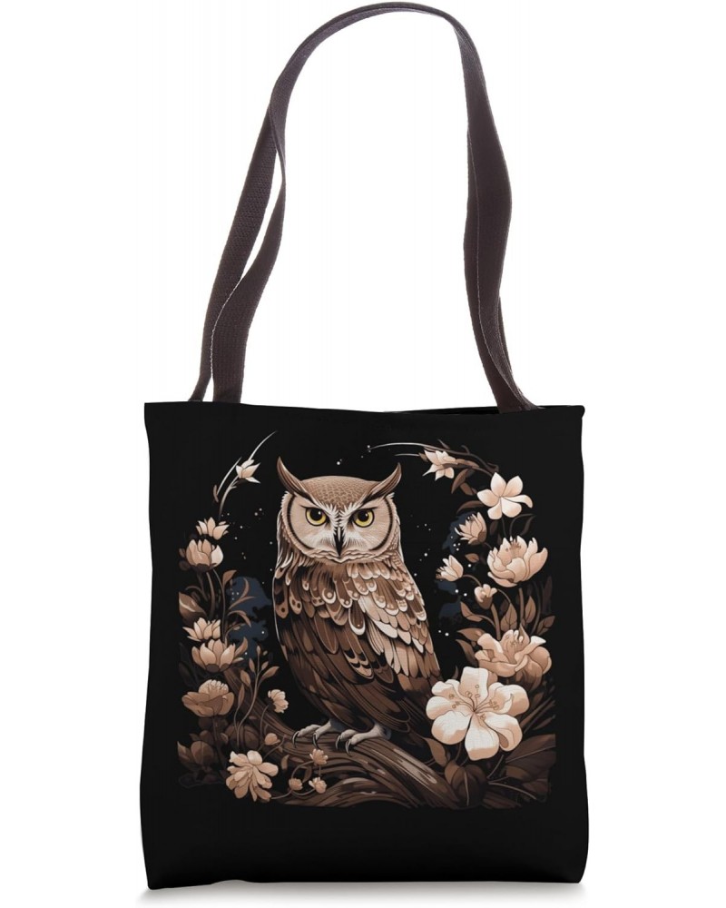 Cottagecore Nightcore Flowers Owl Tote Bag $14.03 Totes