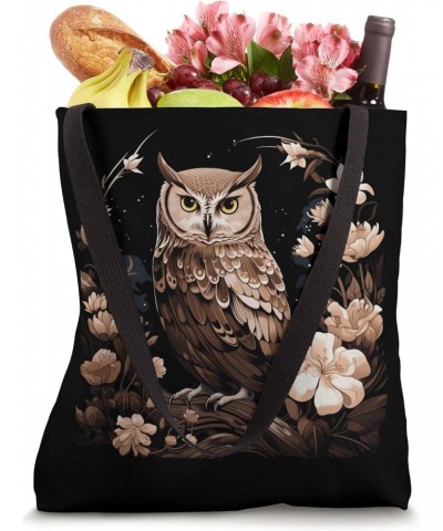 Cottagecore Nightcore Flowers Owl Tote Bag $14.03 Totes