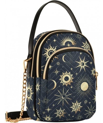 Gold Sun Moon and Stars Women's Crossbody Handbags Quilted Shoulder Bag with Chain Strap Trendy Cross Body Cell Phone Crossbo...