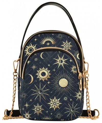 Gold Sun Moon and Stars Women's Crossbody Handbags Quilted Shoulder Bag with Chain Strap Trendy Cross Body Cell Phone Crossbo...