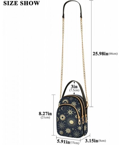 Gold Sun Moon and Stars Women's Crossbody Handbags Quilted Shoulder Bag with Chain Strap Trendy Cross Body Cell Phone Crossbo...