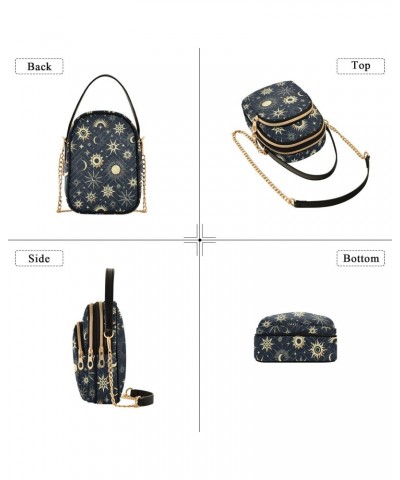 Gold Sun Moon and Stars Women's Crossbody Handbags Quilted Shoulder Bag with Chain Strap Trendy Cross Body Cell Phone Crossbo...